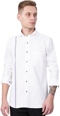 french crown Men Solid Casual White Shirt