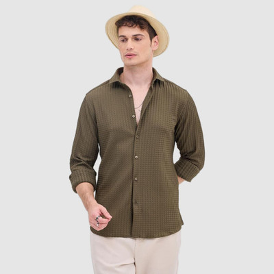 Snitch Men Self Design Casual Green Shirt