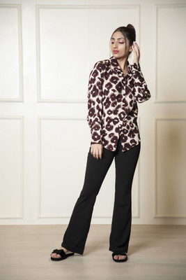 Urban Sundari Women Animal Print Casual Brown, White Shirt
