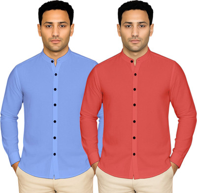 Expofiled Trends Men Solid Formal Blue, Red Shirt(Pack of 2)