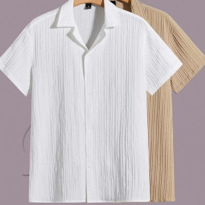 Looksky Men Self Design Casual White, Cream Shirt(Pack of 2)