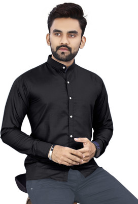 Radiance Creation Men Solid, Color Block Casual Black Shirt