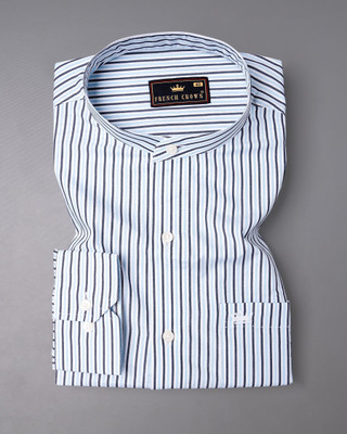 french crown Men Striped Casual Blue Shirt