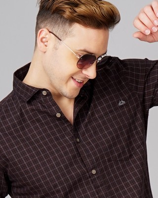 British Club Men Checkered Casual Brown Shirt