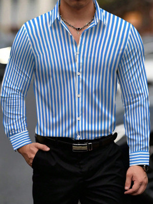 METRONAUT Men Striped Casual Light Blue Shirt