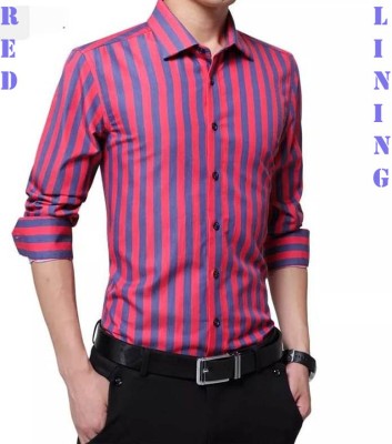 Niyaa Creation Men Striped Casual Red, Blue Shirt