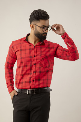 Surhi Men Checkered Casual Red Shirt