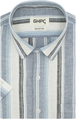 GHPC Men Striped Casual Blue Shirt