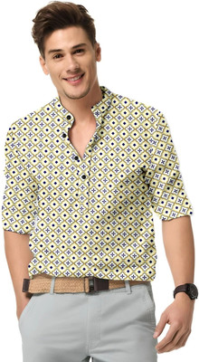 ISUEL Febb Men Solid Casual Dark Blue, Yellow, White Shirt