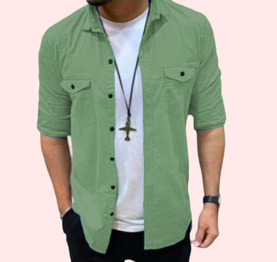 Noorify Men Solid Casual Light Green Shirt