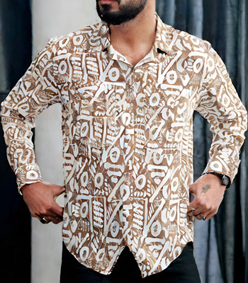 Plus91 Men Printed Casual Brown Shirt