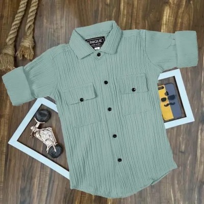 LIMDILEVEN Boys Self Design Casual Light Blue Shirt