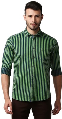 BASICS Men Striped Casual Green Shirt