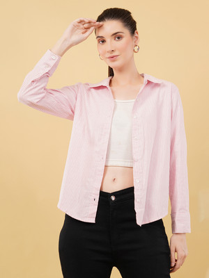 swaggish Women Striped Casual Pink Shirt