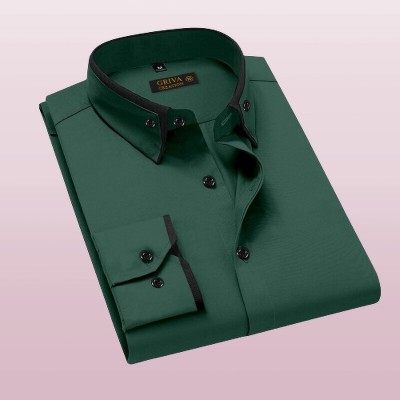 Grivacreation Men Solid Casual Green Shirt