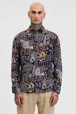 Snitch Men Printed Casual Grey Shirt