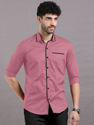 Growwax Men Solid Casual Pink Shirt