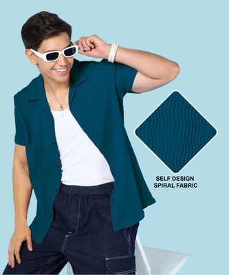 INDICLUB Men Self Design Casual Blue Shirt