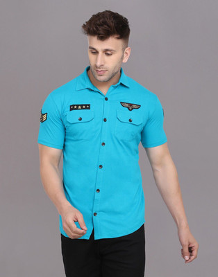 Lawful Casual Men Solid Casual Light Blue Shirt