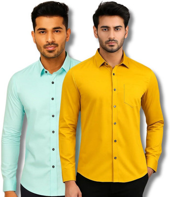 ClothTheory Men Solid Casual Light Blue, Yellow Shirt(Pack of 2)