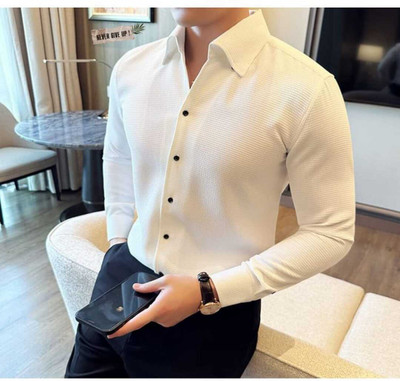 ElanWear Men Self Design Formal White Shirt
