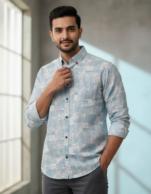 Global Expart Men Printed Formal Grey Shirt