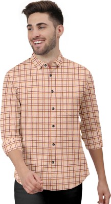 Ethnic Trendz Men Checkered Casual Beige Shirt