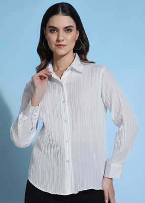 METRONAUT Women Striped Casual White Shirt