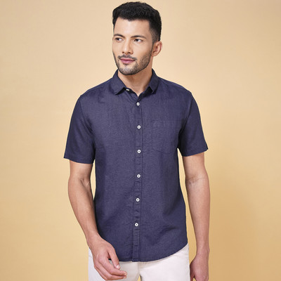 Byford by Pantaloons Men Self Design Casual Dark Blue Shirt