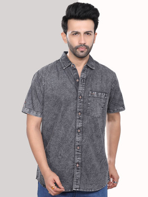 D Finish Men Solid Casual Grey Shirt