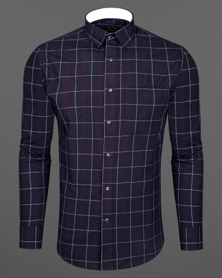french crown Men Checkered Casual Maroon Shirt