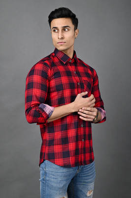 BlackLilly Men Checkered Casual Red, Black Shirt