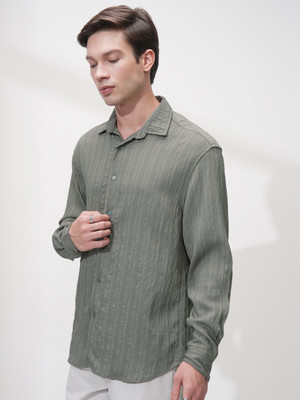 HIGHLANDER Men Striped Casual Green Shirt