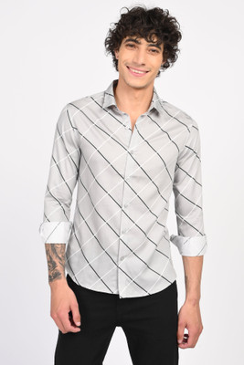Art Reaalm Men Checkered Casual Grey Shirt