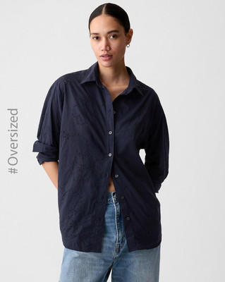 GAP Women Self Design Casual Blue Shirt