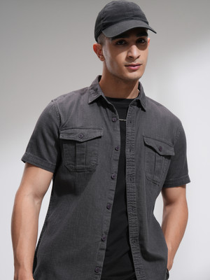 HIGHLANDER Men Solid Casual Grey Shirt
