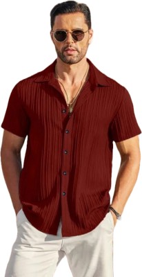 KHANJAN FASHION Men Self Design Casual Maroon Shirt