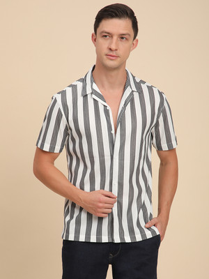 Voroxy Men Striped Casual Black, White Shirt