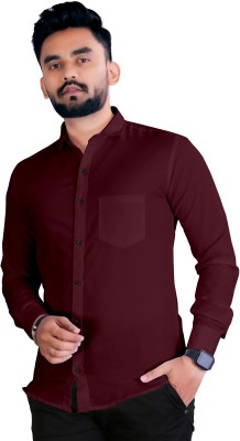 S.K. CASUAL Men Solid Casual Maroon Shirt