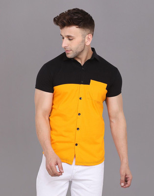 tfurnish Men Solid Casual Black, Yellow Shirt