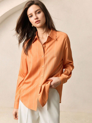 Aahwan Women Striped Casual Orange Shirt