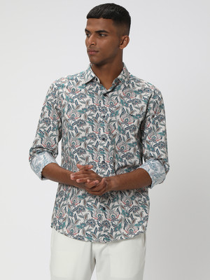 MUFTI Men Printed Casual Green Shirt