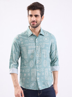 Spykar Men Printed Casual Light Green, White Shirt