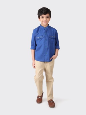 Fabindia Boys Solid Casual Blue Shirt