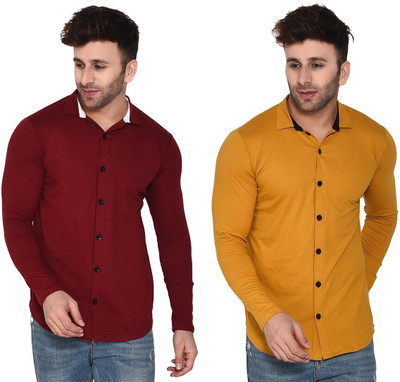 BEYOU FASHION Men Solid Casual Gold, Maroon Shirt(Pack of 2)