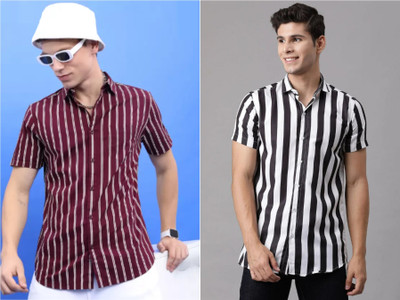 BURRMELLOW Men Striped Casual Multicolor Shirt(Pack of 2)