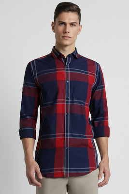 PETER ENGLAND Men Checkered Casual Dark Blue Shirt