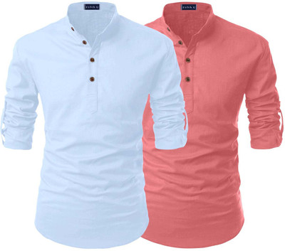 Fifth U Men Solid Casual Light Blue, Pink Shirt(Pack of 2)