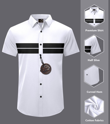 GAZZY CREATION Men Striped Casual White Shirt