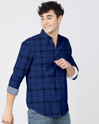 HASINI Fashion Men Checkered Casual Black, Dark Blue Shirt